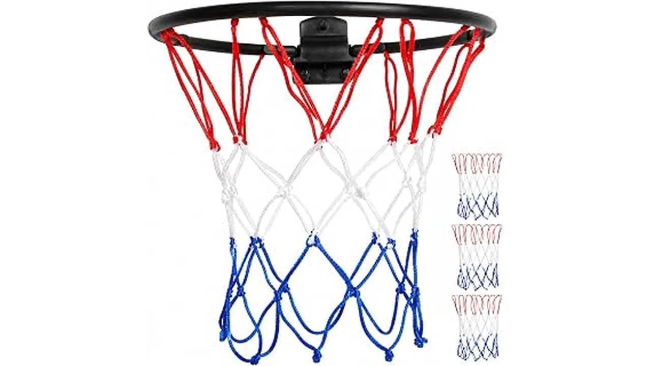 This image shows a selection of basketball hoop nets designed for use in swimming pools, for the top 10 list.