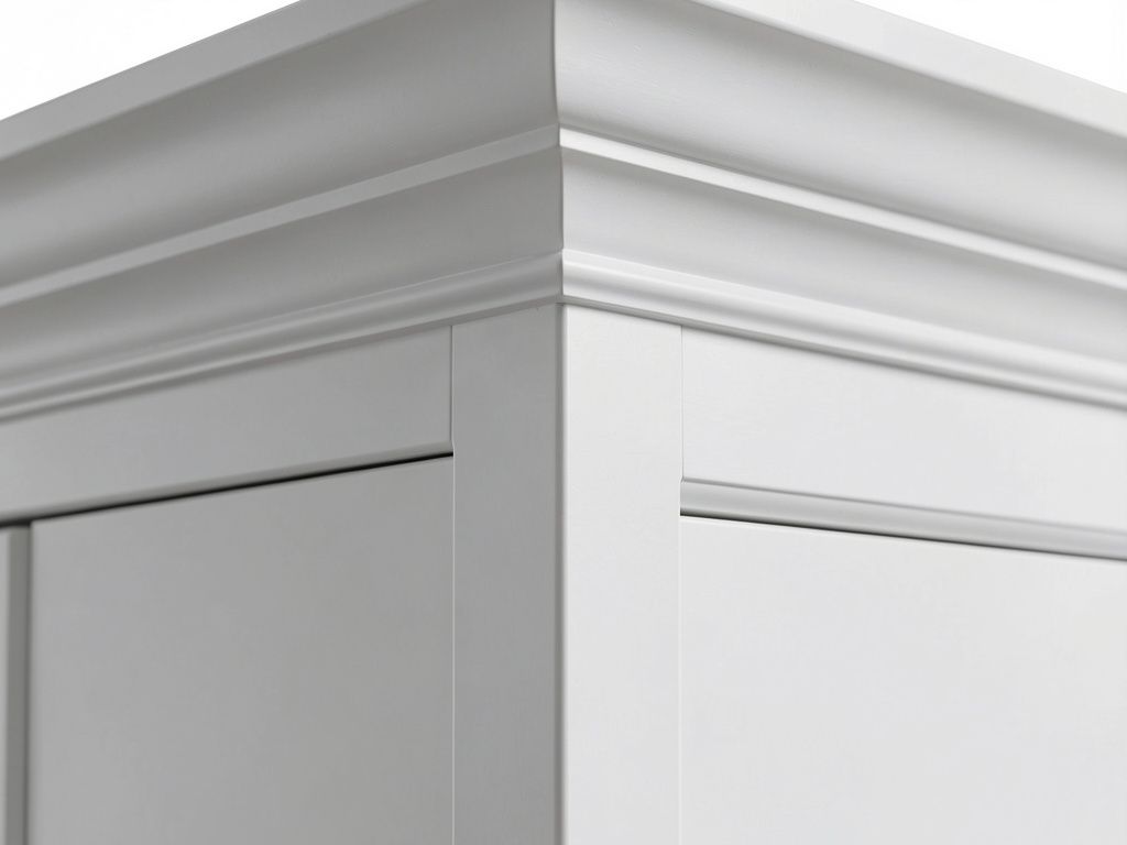 Finished crown molding install on cabinets A professional kitchen cabinet installation with painted crown molding and perfect inside corner joints