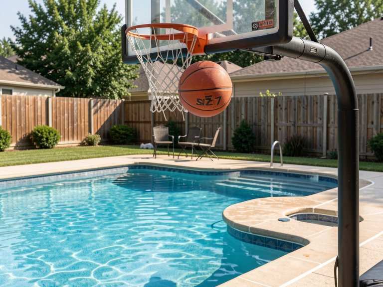 basketball hoop over pool with size 7 ball