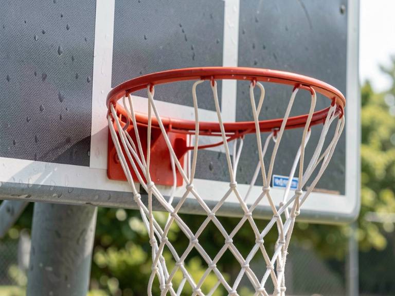 close-up of pool hoop rim and backboard