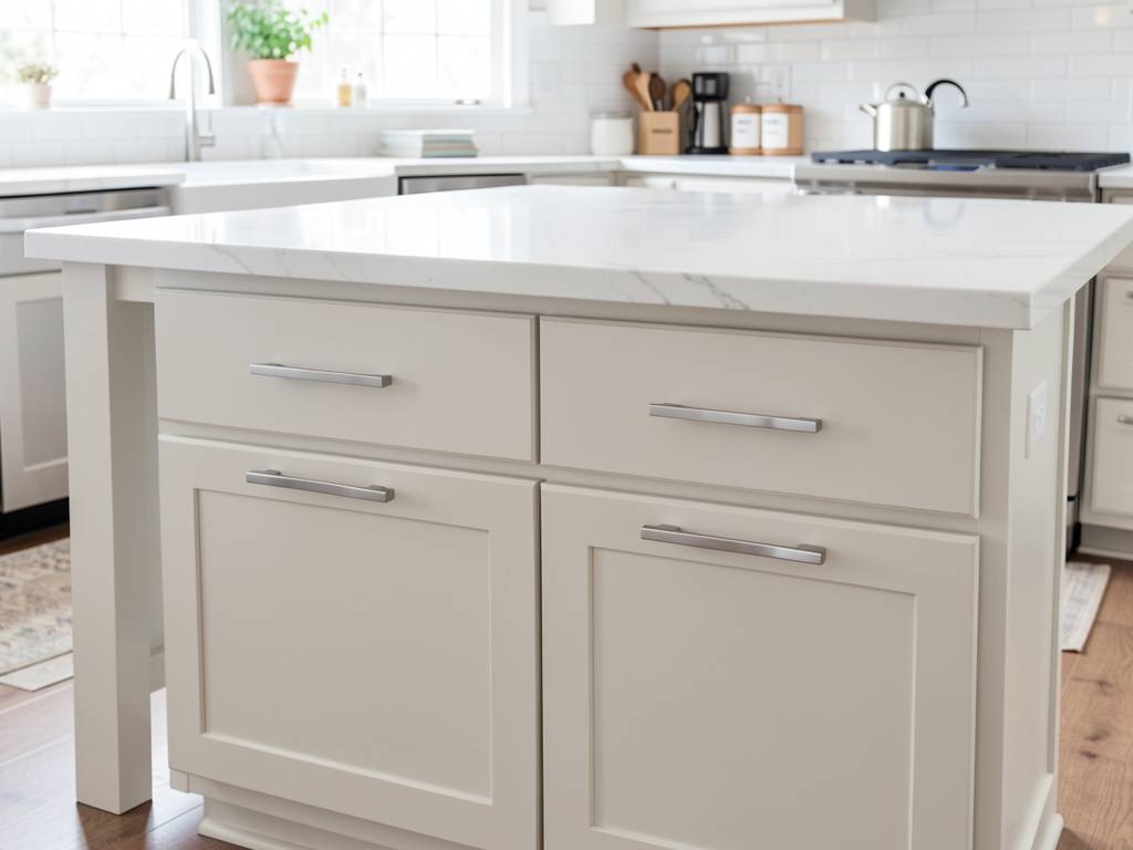 single long pull versus two small pulls on a large kitchen drawer a modern kitchen island with large drawers showing different pull configurations