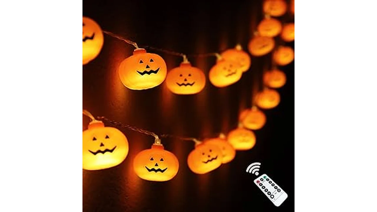 The image shows a collection of various glowing pumpkins, perfect for the Best 10 Pumpkin Lights for Halloween.