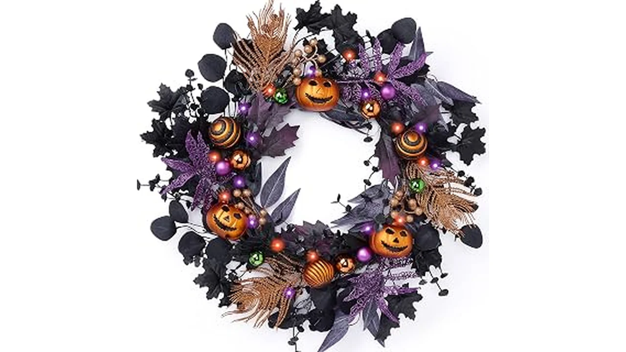 The image shows a festive collection of Most Popular 10 Halloween Wreath designs for decorating.